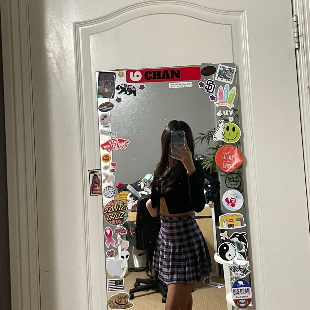 purple plaid pleated skirt